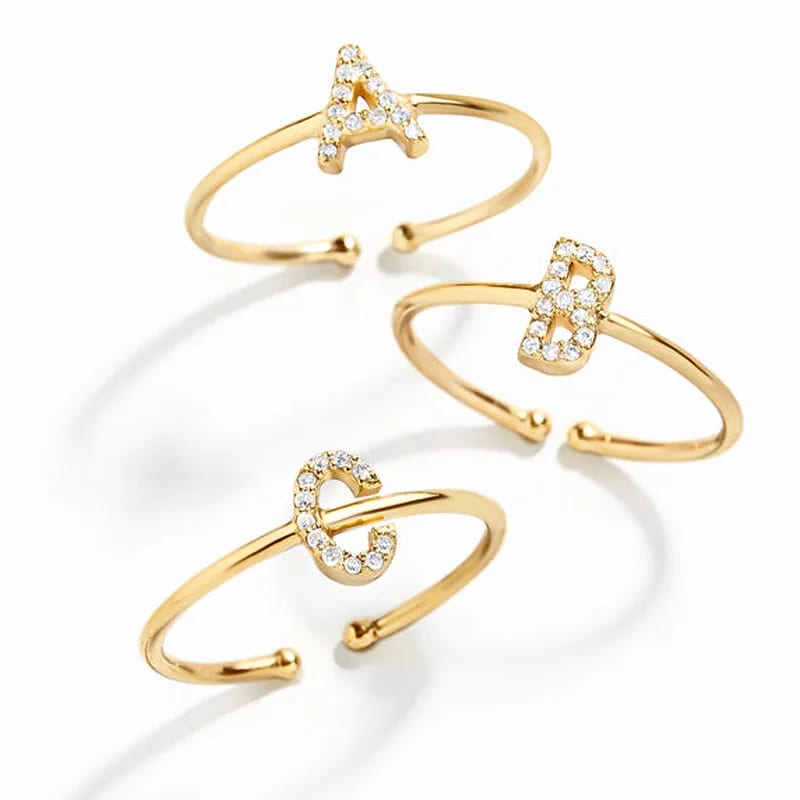 Wholesale Custom A-z Initial Letter Ring Open Adjustable Cubic Zirconia Simple Alphabet Letter Rings Women Ring