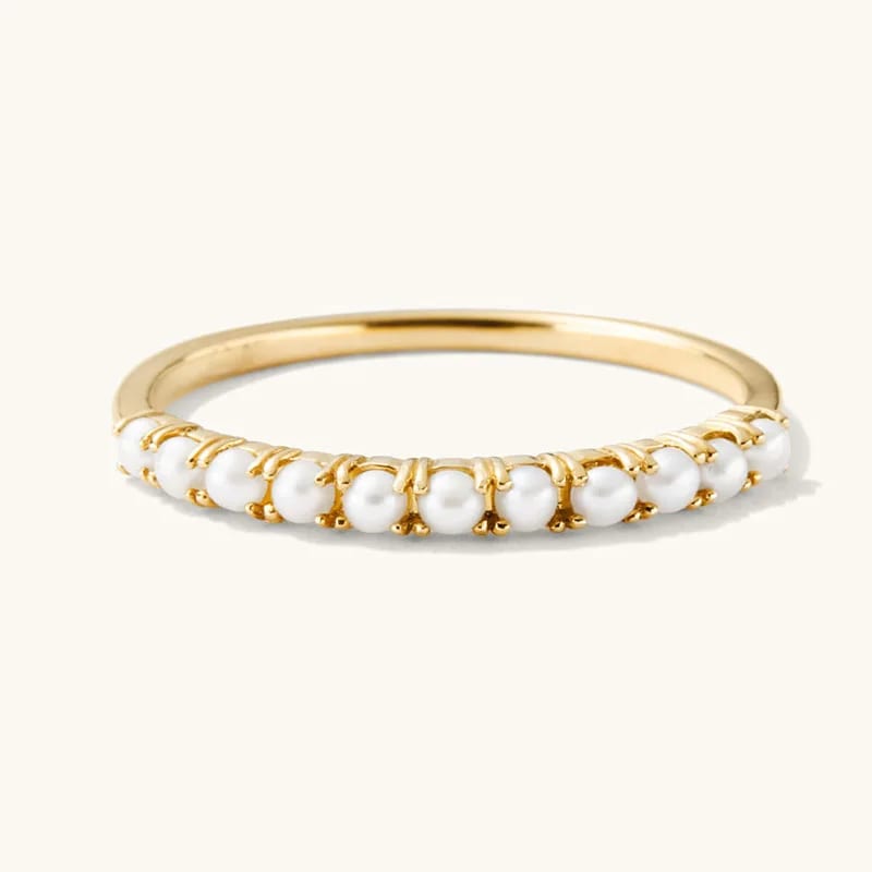 925 Silver Ladies Jewelry 18k Gold Plated Minimalist Dainty Freshwater Pearl Half Eternity Ring Jewelry Women Ring