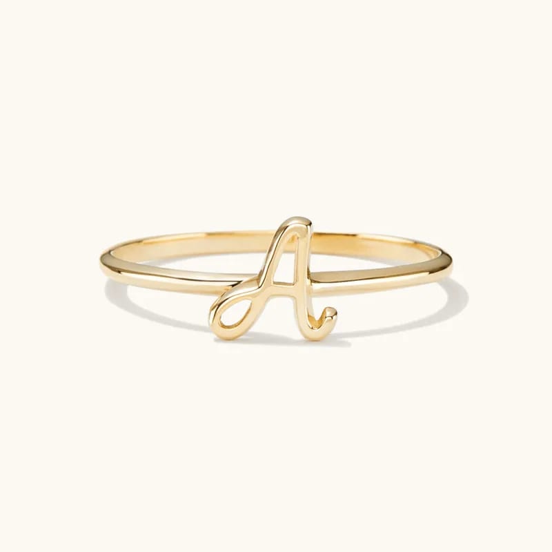 Wholesale Custom 925 Sterling Silver 18k Gold Plated Cursive Alphabet Initial Letter Ring For Women Ring