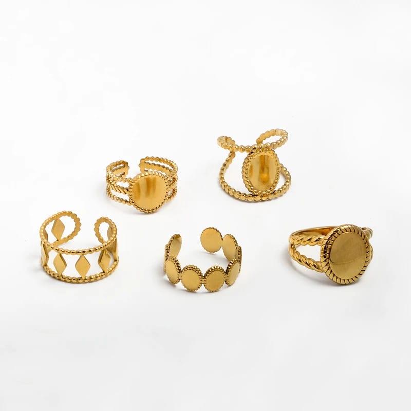 New Stainless Steel Jewelry Rings For Women 18k Gold Plated Geometric Open Adjustable Rings Ring