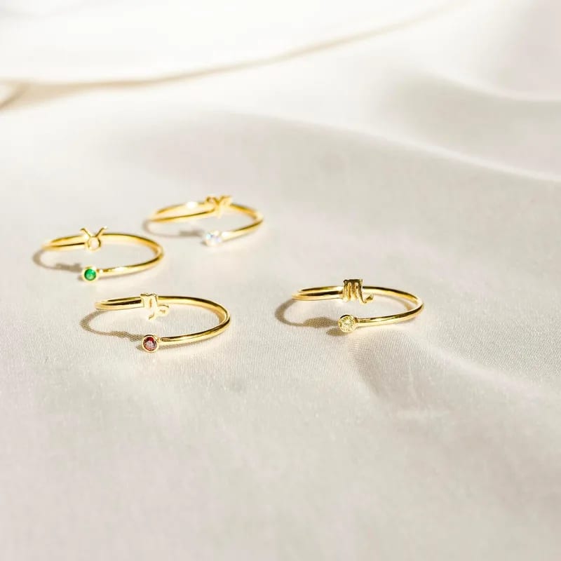 Wholesale Custom 18k Gold Plated Stainless Steel Horoscope Star Finger Rings Adjustable Zodiac Sign Birthstone Ring Ring