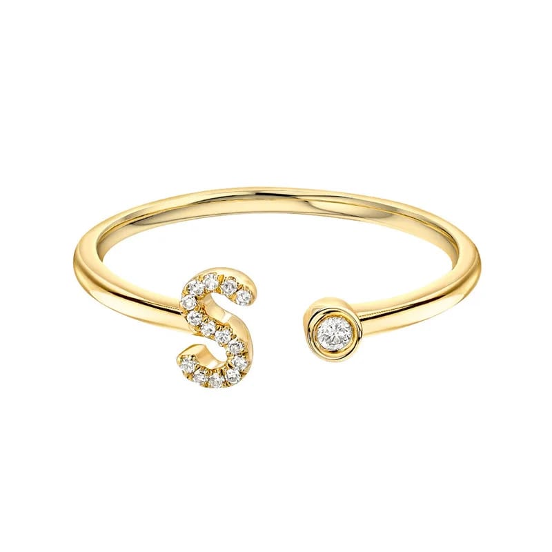 Wholesale 925 Sterling Silver Diamond Initial Adjustable Cuff Rings Dainty Women 18k Gold Letter Ring Ring