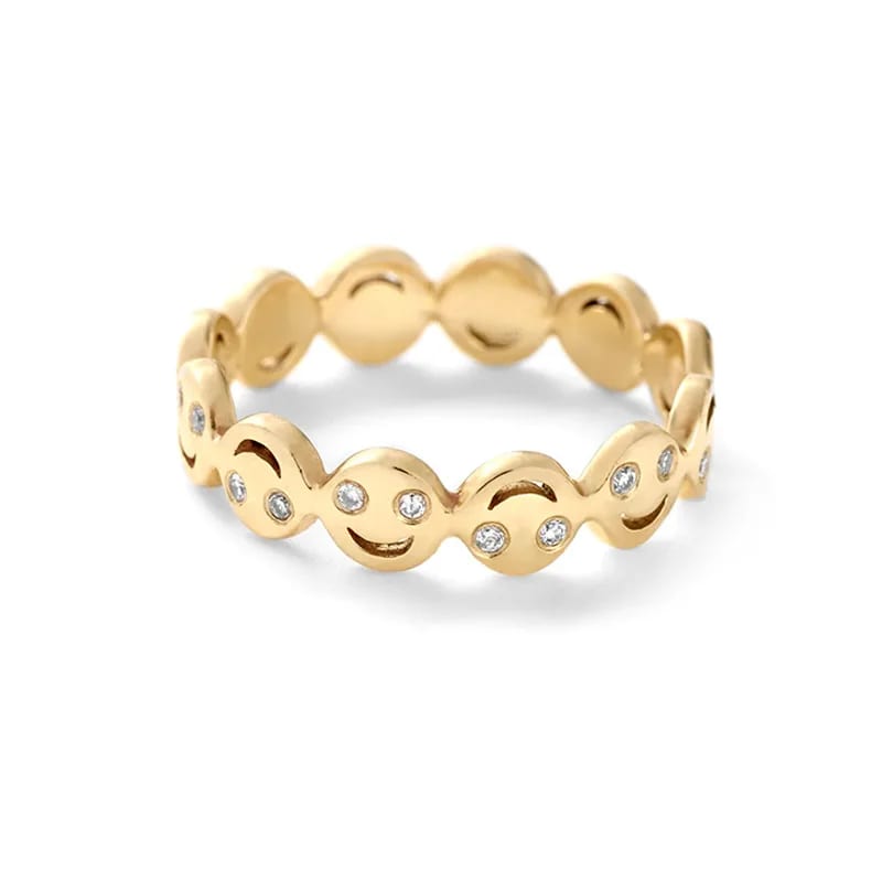 Fashion 925 Sterling Silver 18k Gold Cz Happy Smile Face Band Rings For Women Ring