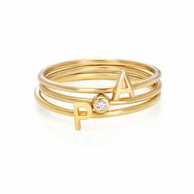 Dainty Personalized 18k Gold Plated 925 Sterling Silver Zircon Initial Ring Set For Women Girls Ring