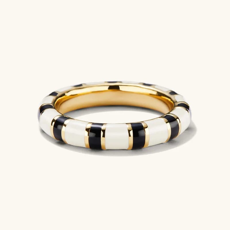 Fashion New Design 18k Gold Cream And Black Striped Enamel Ring Jewelry For Women Ring