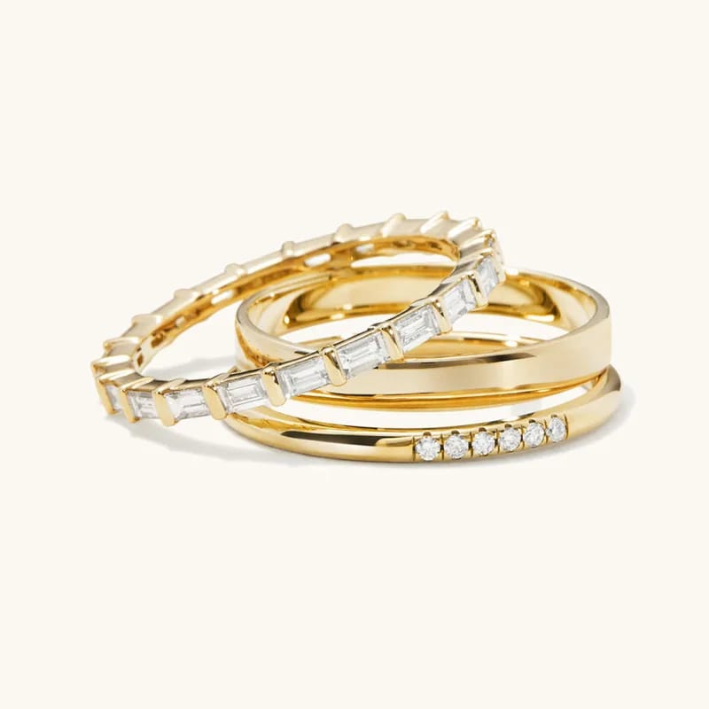 Custom Jewelry Design Shiny Cubic Zirconia Eternity Band 18k Gold Engagement Wedding Baguette Diamond Ring For Women Ring