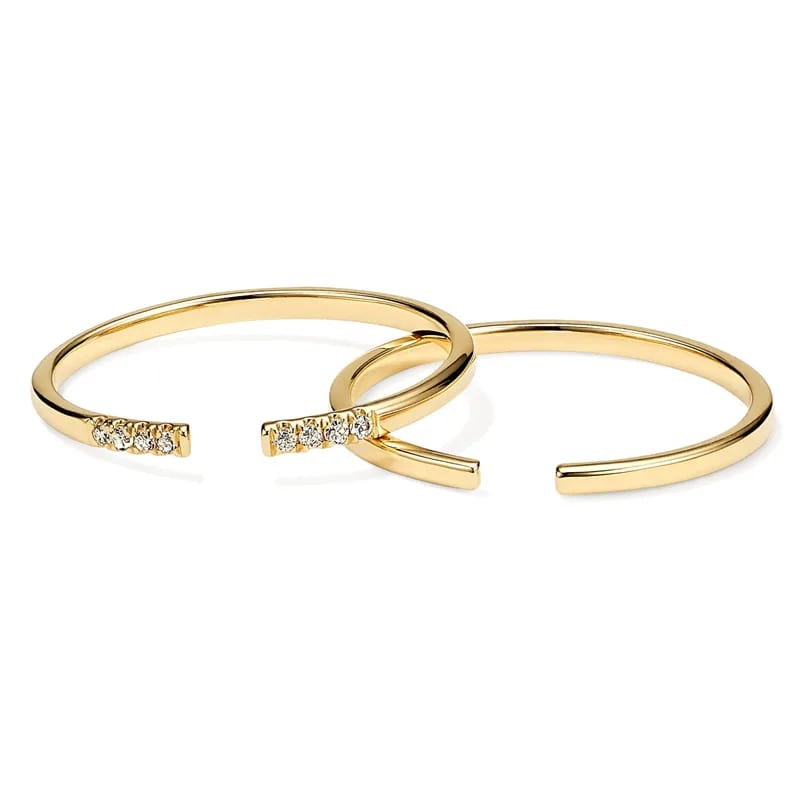 New Design 925 Sterling Silver 18k Gold Plated Adjustable Open Ring Stacker Set Rings Ring