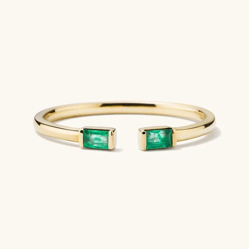 New Arrival 925 Sterling Silver Gold Plated Cubic Zirconia Baguette Emerald Open Ring Ring