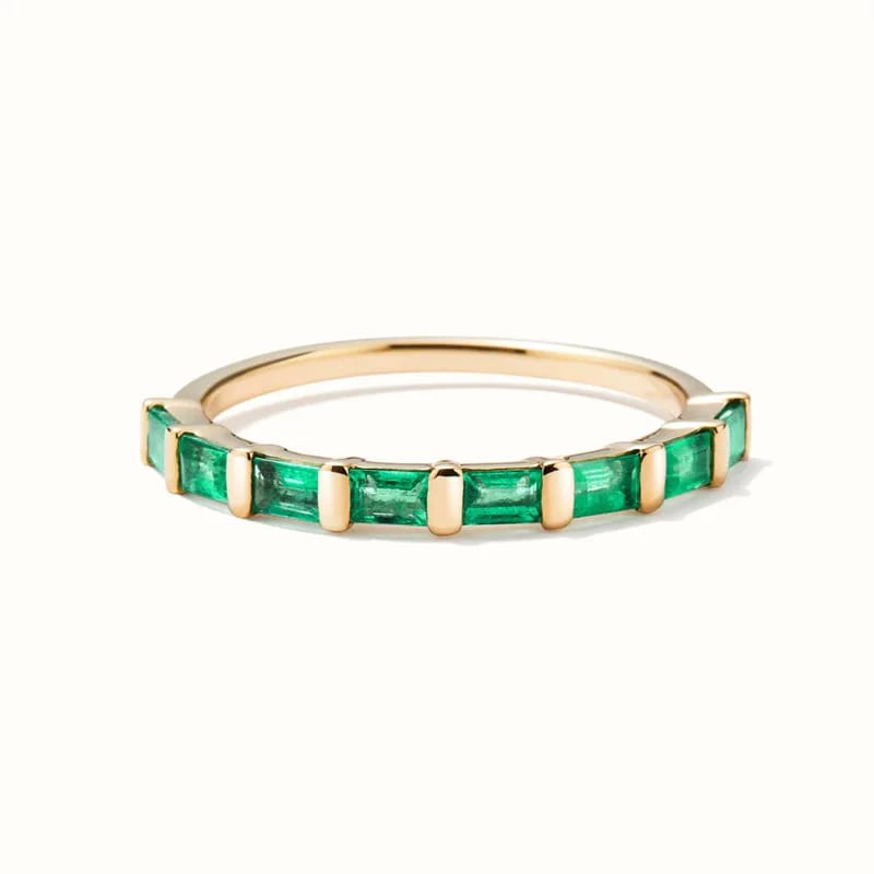 Fashion Dainty 925 Sterling Silver Gold Vermeil Baguette Emerald Half Eternity Band Ring Ring