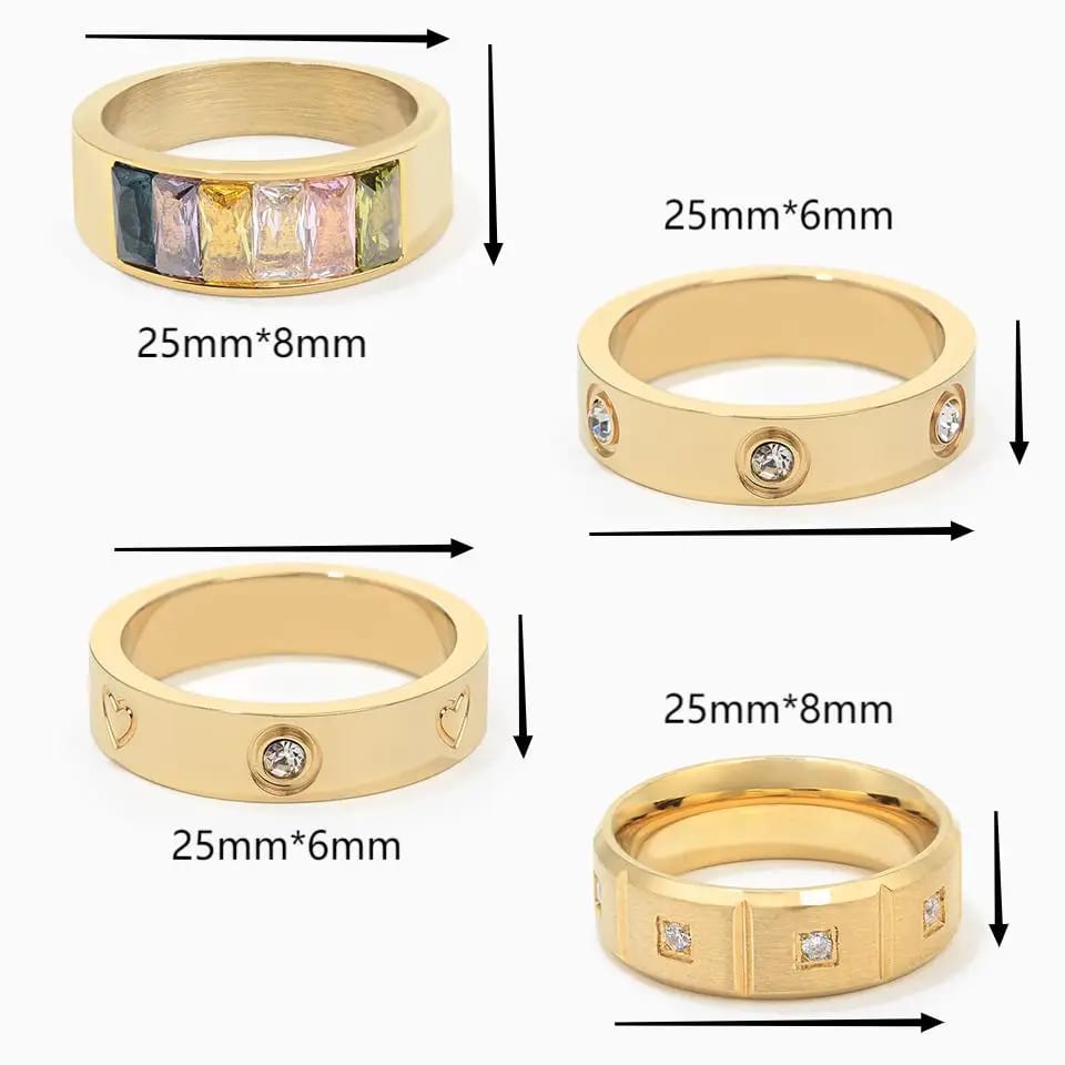 Wholesale Fashion High Quality Jewelry 18k Gold Plated Zircon Inlaid Stainless Steel Band Rings For Men Women Ring