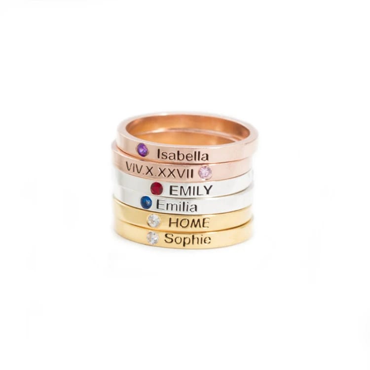 Custom 925 Sterling Silver Birthstone Name Ring Ring