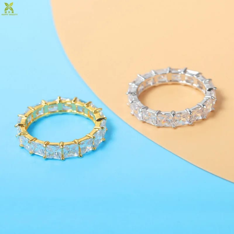 Latest Design Fashionable Luxury Square Round Shape White Zircon Band Ring Jewelry Wholesale Ring