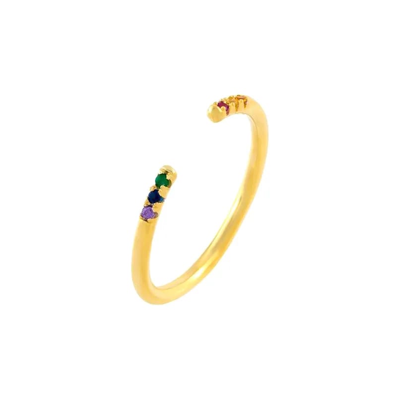 Multi Color Cz Rainbow Claw Ring Open Adjust Gold Color Girl Jewelry Fashion Minimalist Cz Rings Ring