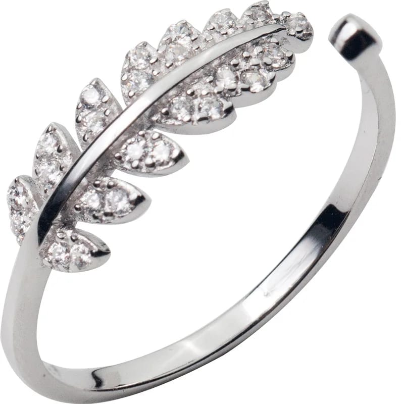 18k Rose Gold Adjustable Silver Leaf Rings In 925 Sterling With Cubic Zircon Stones Ring