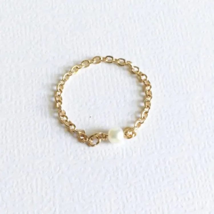 Customize 18k Gold Plated Thin Chain Pearls Finger Rings Pearl Chain Ring For Women Ring