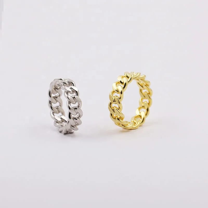 Customize Jewelry Supplier Stainless Steel Cuban Chain Link Ring For Men Women Ring