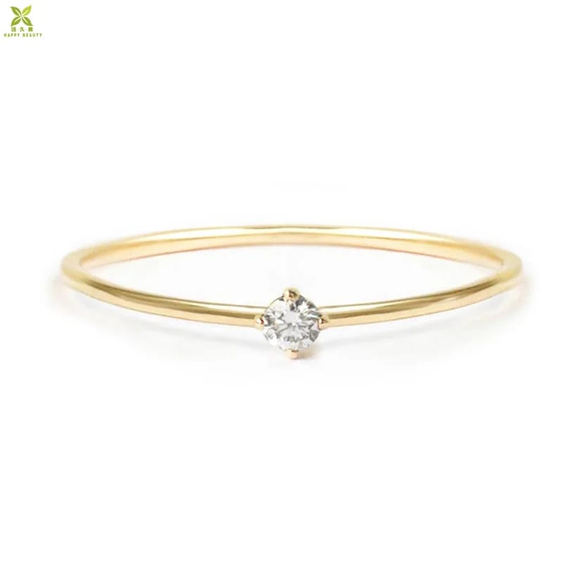 Minimal 14k Rings Dainty Tiny Single Diamond Ring For Female Ring