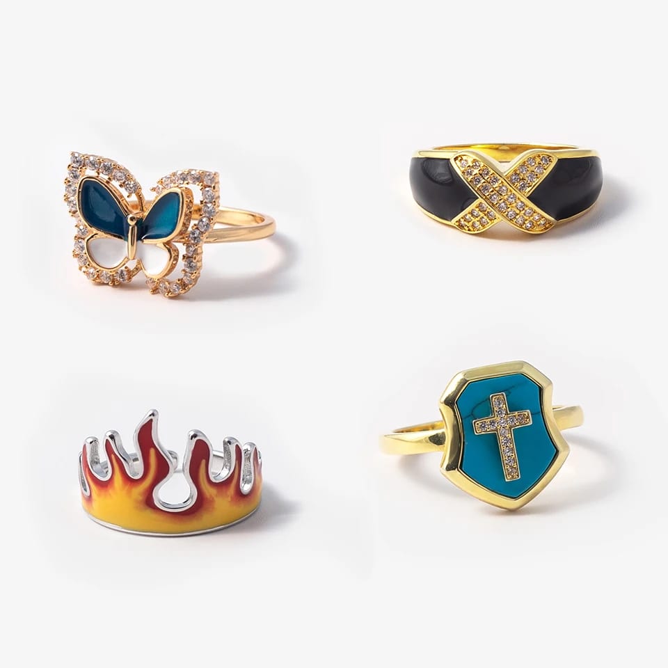 Wholesale Personalized Enamel Rings Zircon Turquoise Gold Pated Women’s Rings Ring