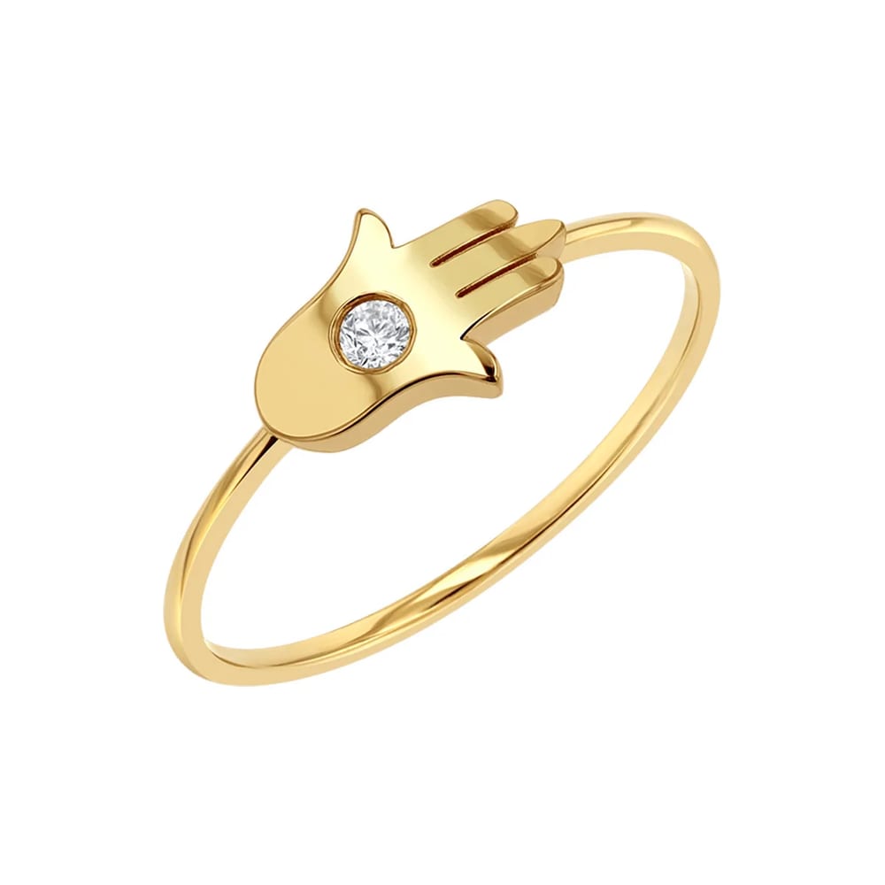 Custom Wholesale Dainty 18k Gold Plated Cubic Zircon Fatima Hamsa Hand Ring Ring