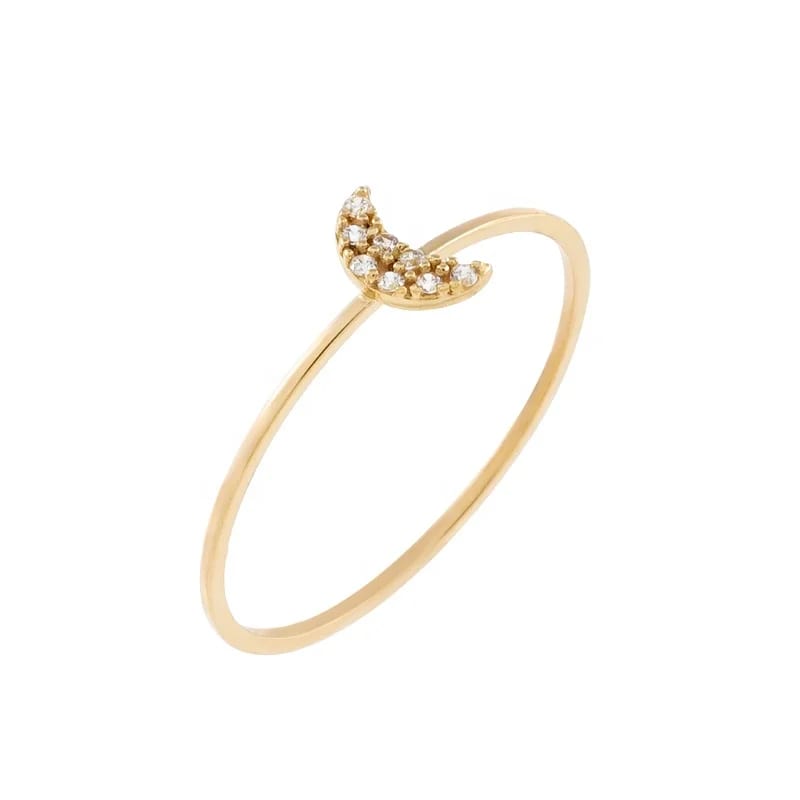 New Arrival Women Fashion Delicate Rings Gold Cz Diamond Pave Crescent Moon Ring For Women Girls Ring