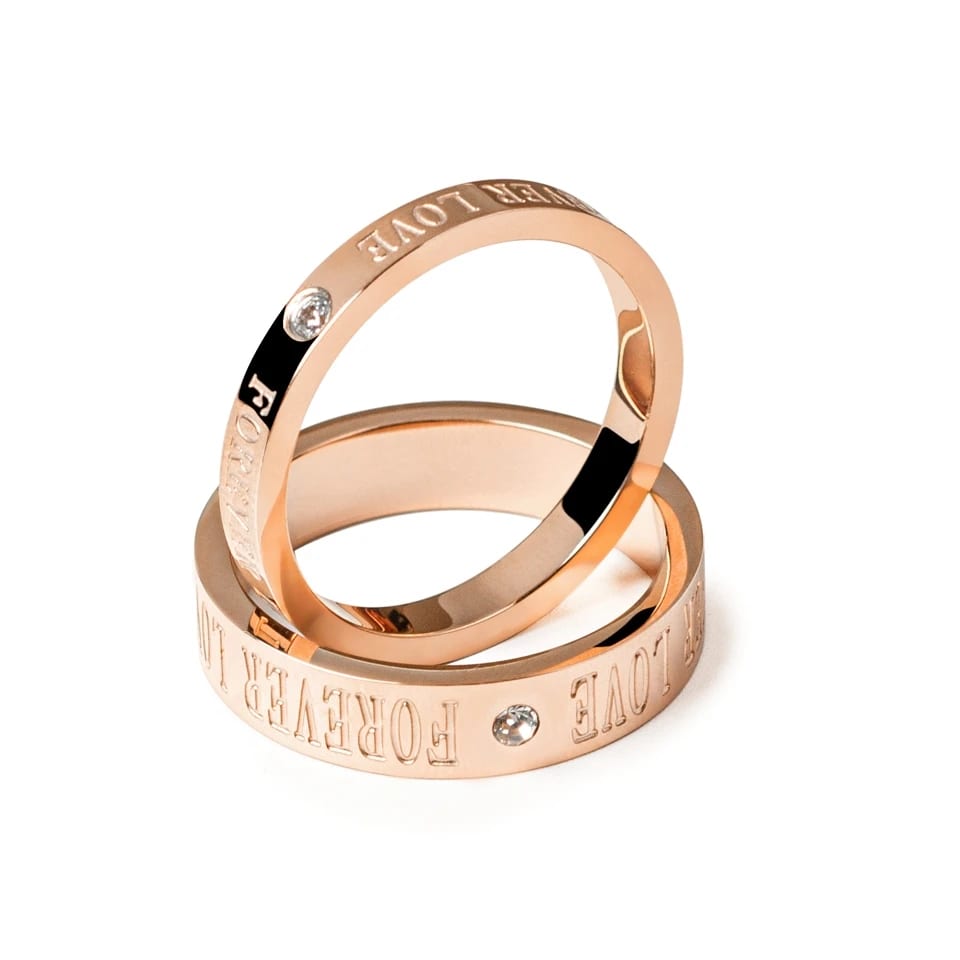 Hot Selling Stainless Steel Rose Gold Plated Zircon Couple Rings Ring