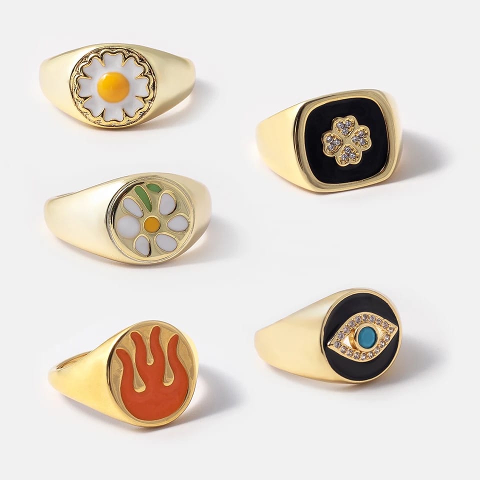 Hot Selling Stainless Steel High Polished 18k Gold Plated Open Size Enamel Rings. Ring