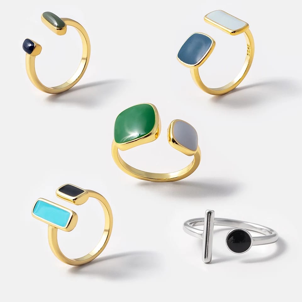 Women’s Gold Or Silver Plated Copper Adjustable Open Enamel Ring Ring