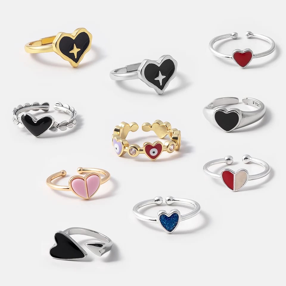 2023 New Women’s Adjustable Gold Plated Or Silver Plated Heart Shape Rings Cute Ring