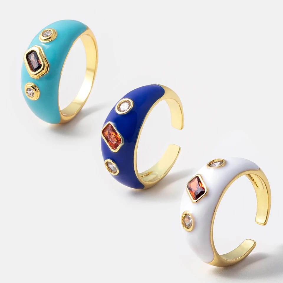 Fashion Women’s Brass Zircon Gold Plated Custom Enamel Rings Ring