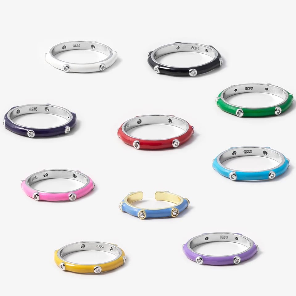 High Quality 925 Sterling Silver Crystal Different Color Enamel Rings For Women Ring