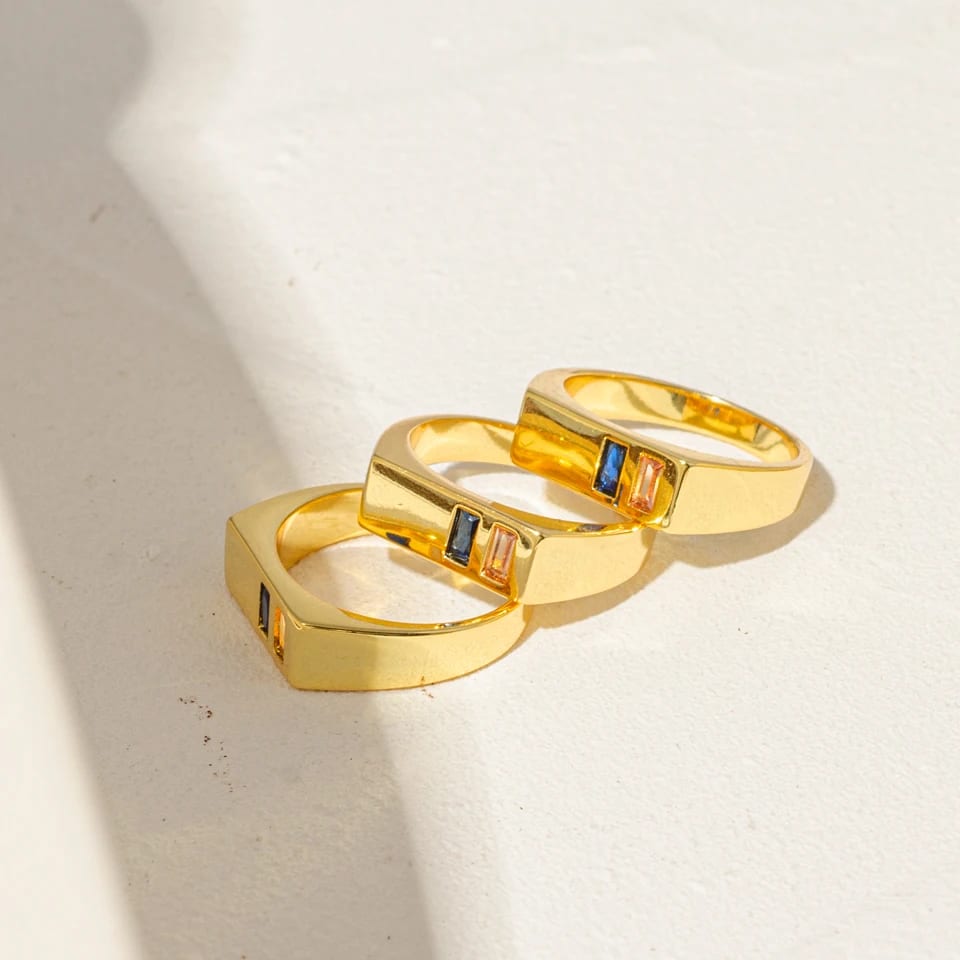 Fashion High Polishing Personalized Smooth Gold Plated Brass Women’s Zircon Ring Ring