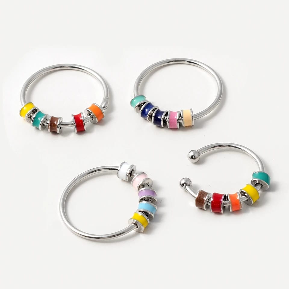 Color Drip Gum Swivel Anxiety Beaded Rings Wholesale Sterling Silver 925 Jewelry Ring