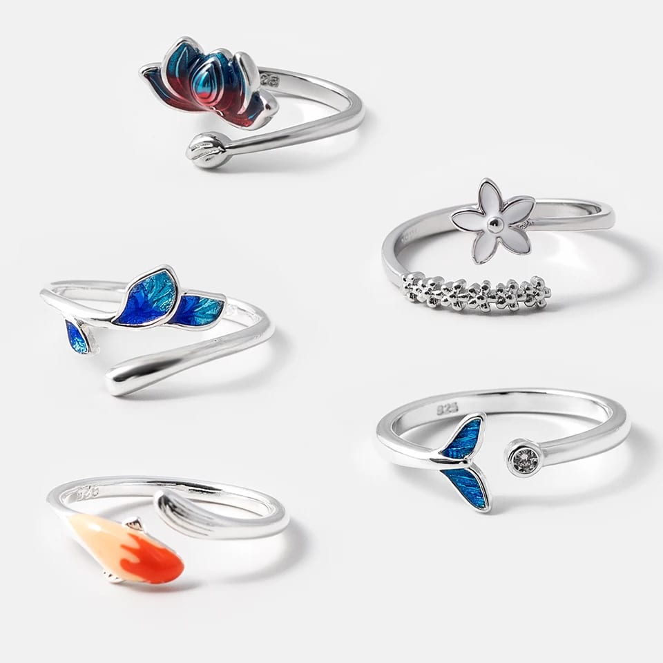 Trendy Vintage Multiple Options Enamel Adjustable Silver Plated 925 Rings Women Ring