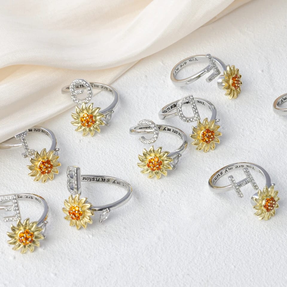 Women’s Sunflower Letter Decompression Ring Adjustable Gold Plated Or Silver Ring Ring