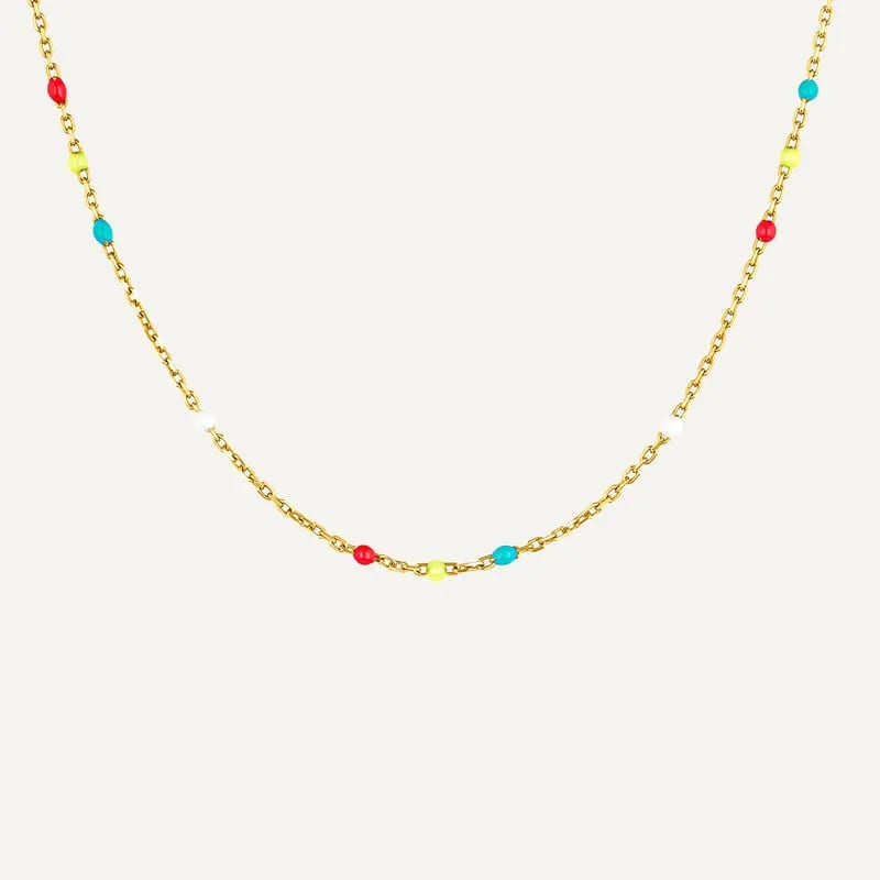 Wholesale Colorful Rainbow Chain Necklace Enamel Bohemian Tarnish Free Chain 18k Gold Plated Stainless Steel Waterproof Jewelry Chain Necklace