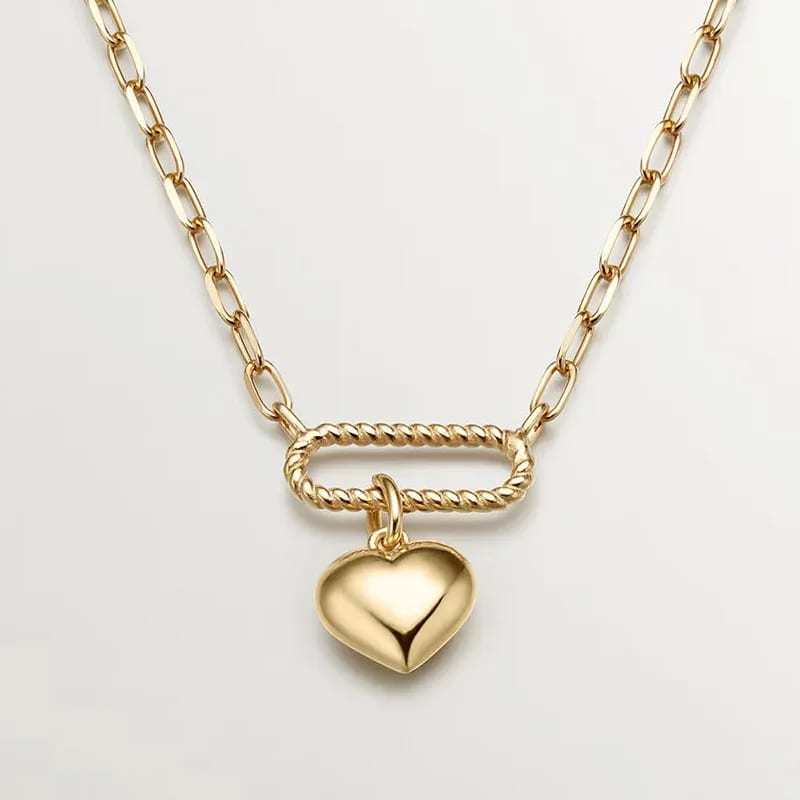 Fashion Jewelry Rectangular Forza Link Necklace 18k Gold Plated Puffy Heart Pendant Necklace For Women Pendant Necklaces