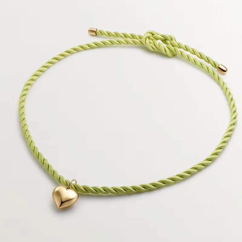 Handmade Multicolor Braided Rope Adjustable Necklace 18k Gold Plated Puffy Heart Pendant Necklace Women Pendant Necklaces