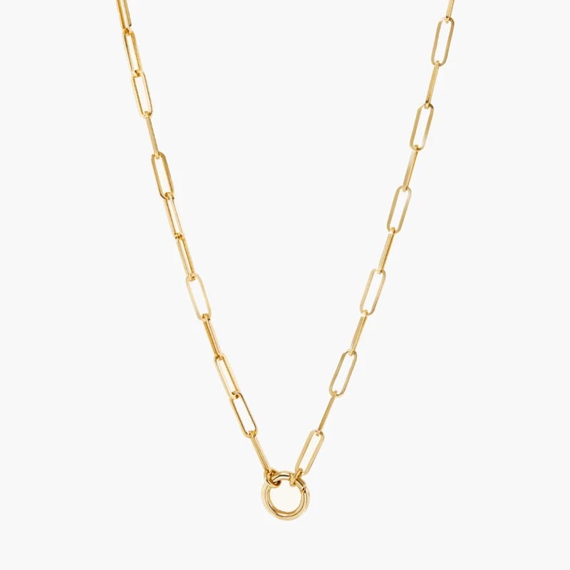 Non Tarnish 18k Gold Plated Stainless Steel Round Push Clasp Paperclip Chain Charm Necklace For Women Chain Necklace