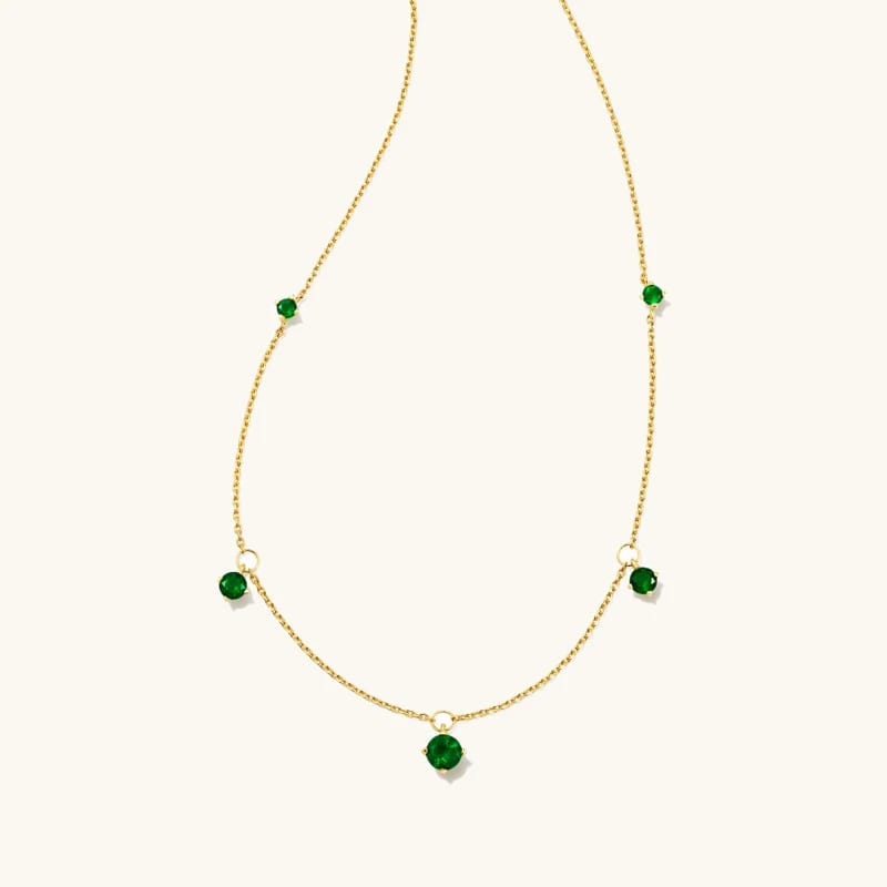 New Fashion Dainty Stainless Steel 18k Gold Plated Green Cubic Zirconia Strand Necklace For Women Pendant Necklaces