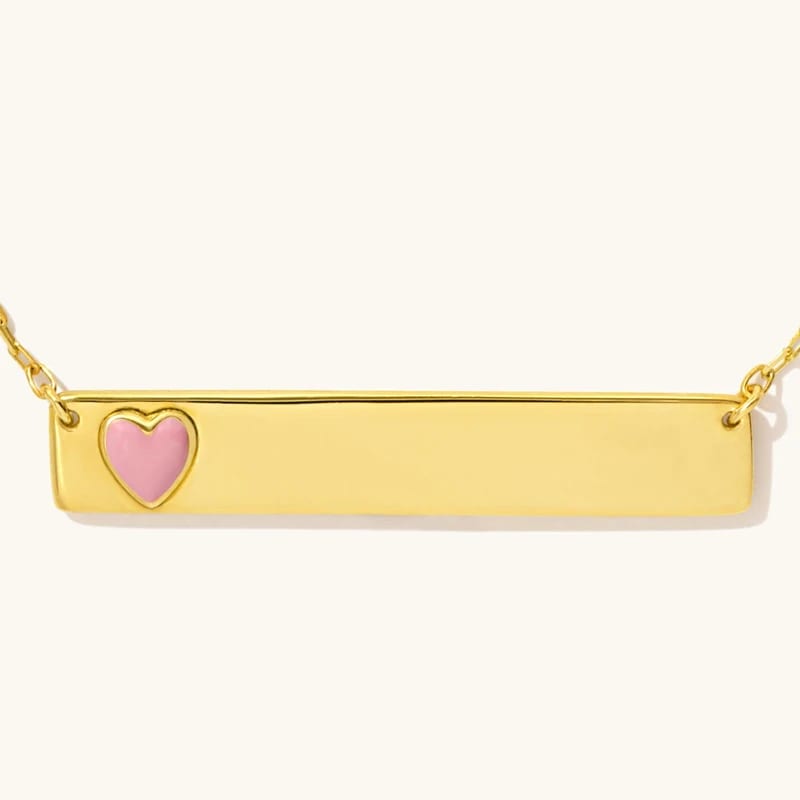 Personalized Custom Engraved Bar Pendant 18k Gold Plated Stainless Steel Pink Enamel Heart Blank Gold Bar Necklace For Women Pendant Necklaces