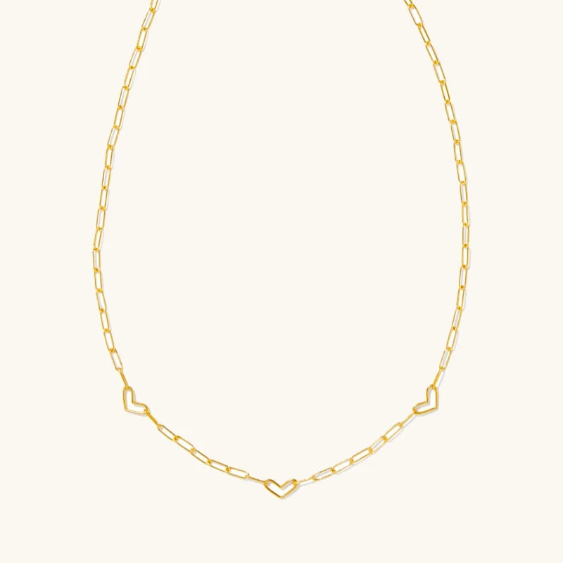 Trendy 18k Gold Plated Stainless Steel Paperclip Chain Adjustable Necklace Hollow Tiny Heart Pendant Choker Necklace For Women Pendant Necklaces