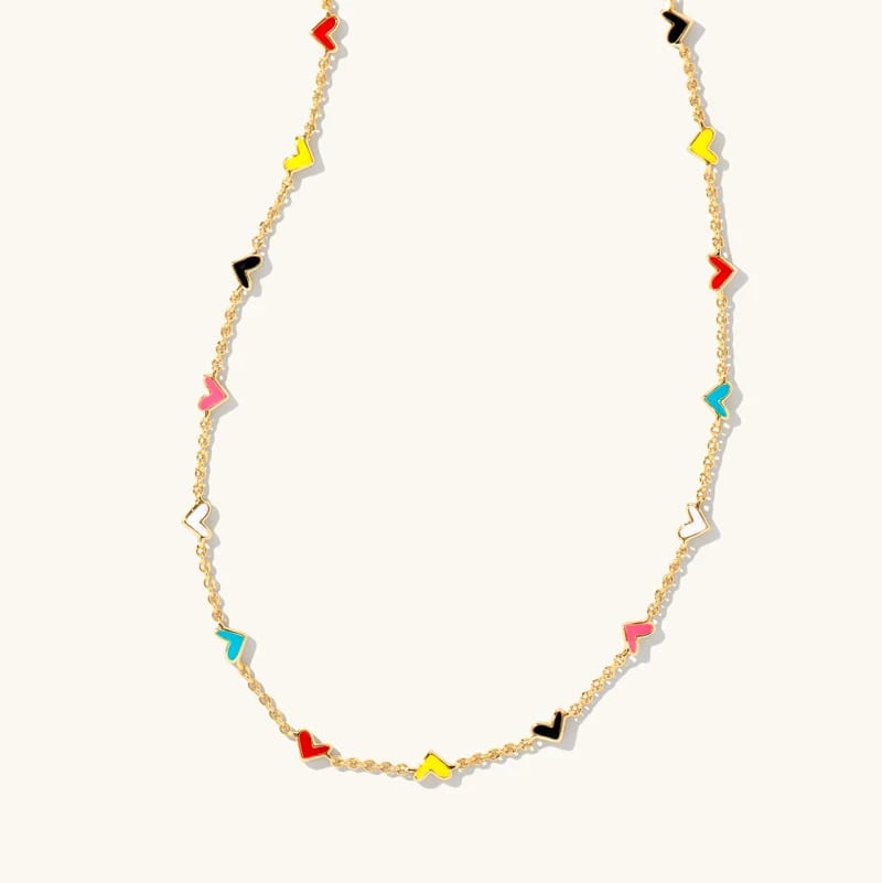 Delicate 18k Gold Plated Multicolor Mix Enamel Heart Gold Strand Necklace Women Stainless Steel Jewelry Pendant Necklaces