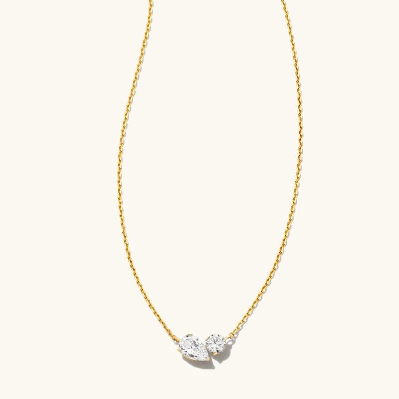 Daily Wear Women 18k Gold Plated Non Tarnish Waterproof Cubic Zirconia Pear Round Double Cz Pendant Stainless Steel Necklace Pendant Necklaces