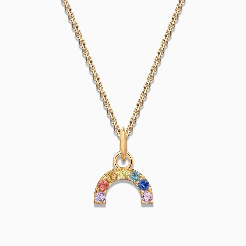 Fashion Jewelry 925 Sterling Silver 18k Gold Colorful Cubic Zirconia Rainbow Pendant Charm Necklace For Girls Pendant Necklaces