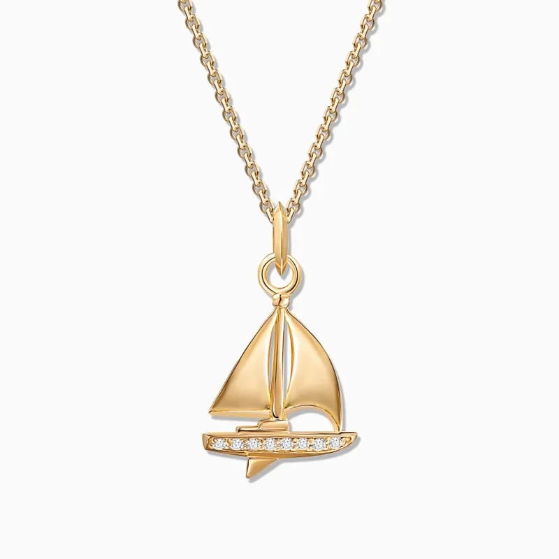 Ocean Jewelry 925 Sterling Silver 18k Gold Plated Sailing Boat Design Diamond Boat Pendant Charms Necklace For Women Pendant Necklaces