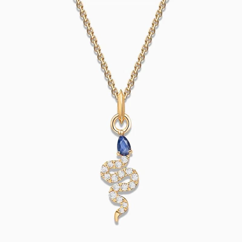 Fashion Jewellery 925 Sterling Silver 18k Gold Plated Sapphire And Diamond Snake Pendant Charm Necklace Pendant Necklaces