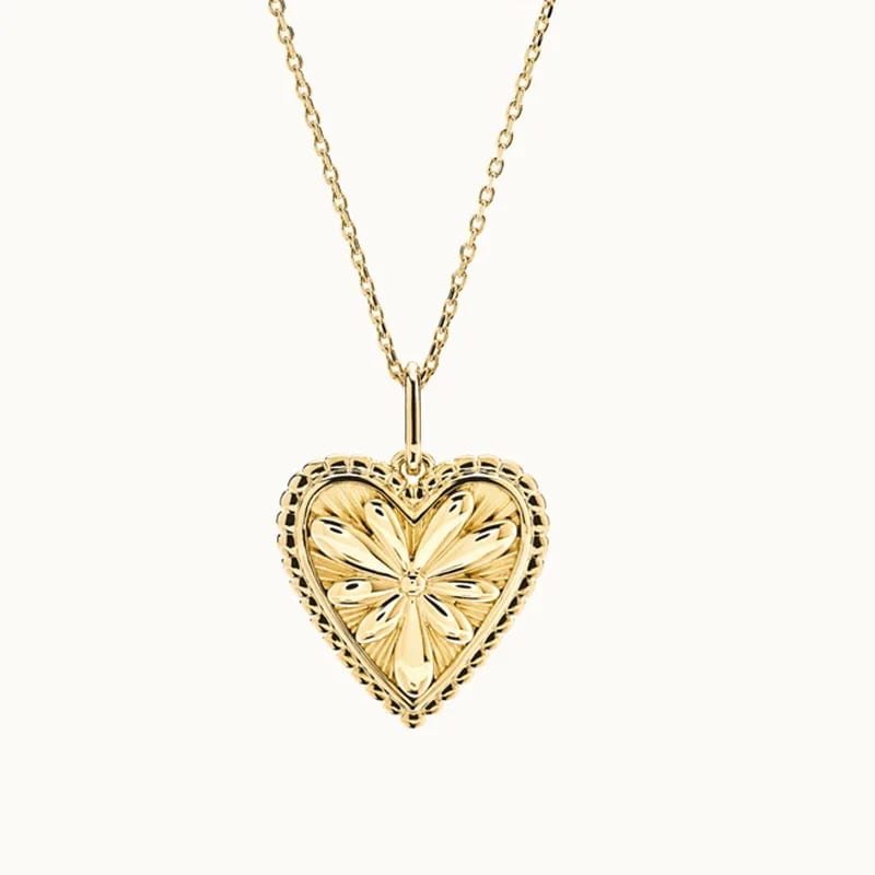 Wholesale New Fashion Women 18k Gold Vermeil Heart Frame Design Calendula Flower Pendant Necklace Pendant Necklaces
