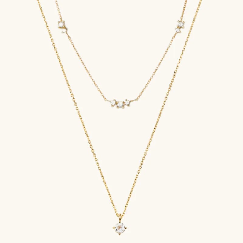 Women’s Multi-layer 18k Gold Plated Sterling Silver 925 Double Stacker Necklace Set Cubic Zirconia Fashion Ladies’ Necklace Pendant Necklaces
