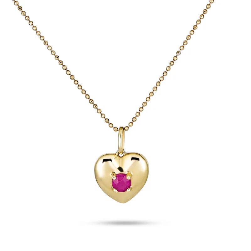 Dainty 18k Gold Plated Round Bead Chain Heart-shaped Inlaid Ruby Zircon Pendant Necklaces Women’s Pendant Necklaces