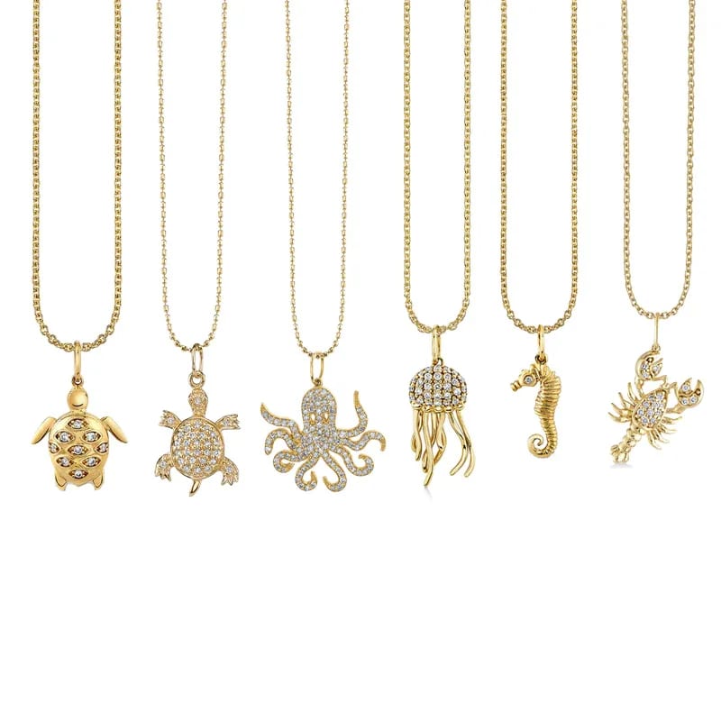 Ocean Theme Jewelry Custom 925 Silver 18k Gold Plated Small Seahorse Shell Cluster Turtle Crab Charms Pendant Necklace For Women Pendant Necklaces